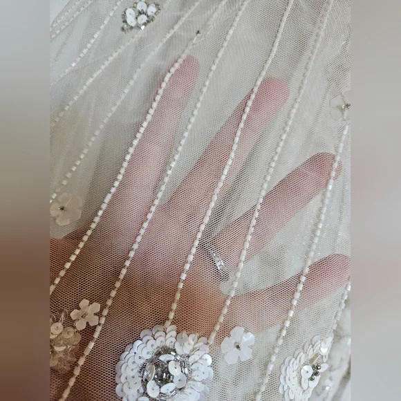 Ivory & White Beaded Gown - Picture 9 of 16